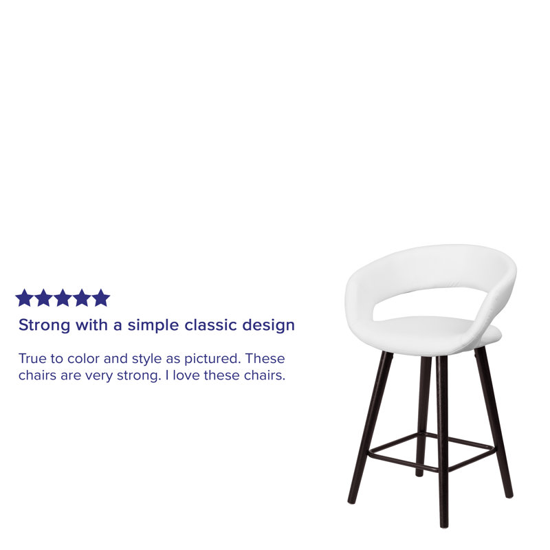 Cappuccino Wood Frame 24'' High Counter Stool in White Vinyl