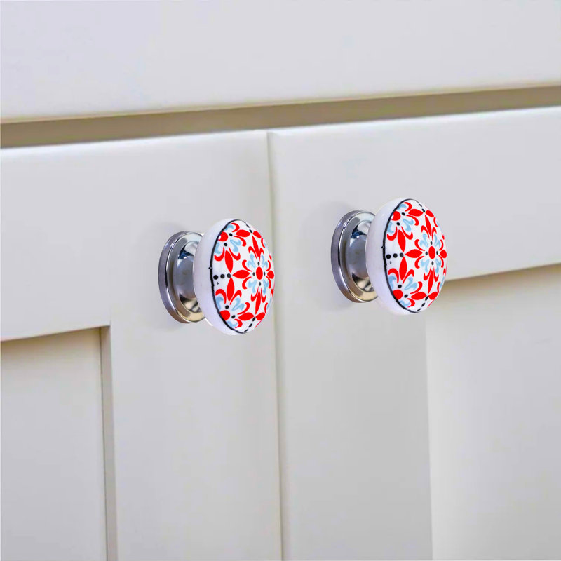 Hand-Painted Ceramic Round Cabinet Knobs with Mounting Hardware