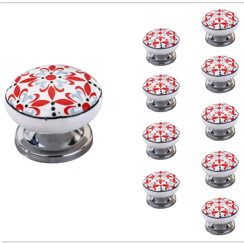 Hand-Painted Ceramic Round Cabinet Knobs with Mounting Hardware