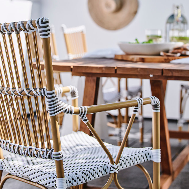 Almond Frame Monique Wicker Dining Chair with Cushions - White/Cappuccino