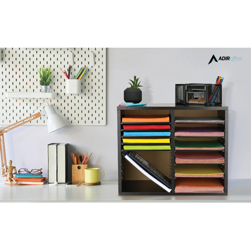 Black MDF Adjustable 12 Compartment File Sorter, 2 Pack