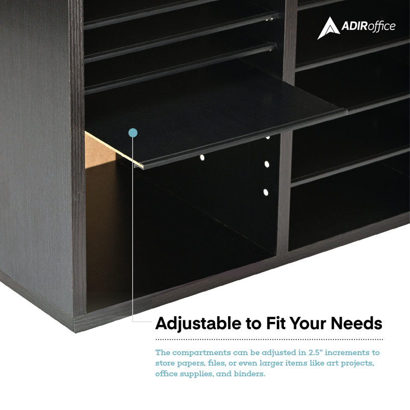 Black MDF Adjustable 12 Compartment File Sorter, 2 Pack