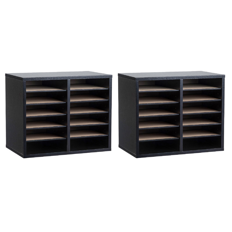 Black MDF Adjustable 12 Compartment File Sorter, 2 Pack