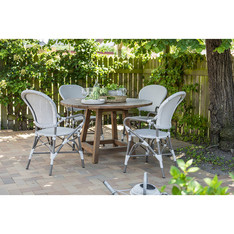 George Reclaimed Teak Round Patio Dining Table with Umbrella Hole - Natural Brown