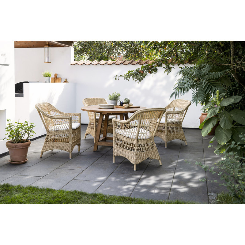 George Reclaimed Teak Round Patio Dining Table with Umbrella Hole - Natural Brown