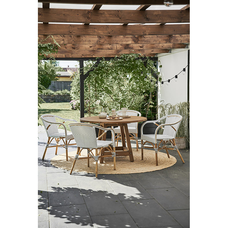 George Reclaimed Teak Round Patio Dining Table with Umbrella Hole - Natural Brown