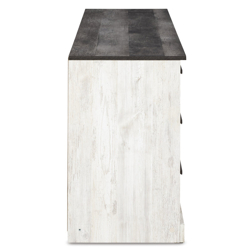 Transitional Whitewash & Gray 59" Industrial 6-Drawer Dresser