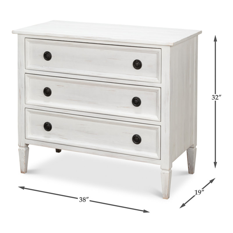 White Solid Wood 3-Drawer Accent Chest with Black Hardware
