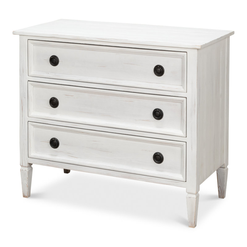 White Solid Wood 3-Drawer Accent Chest with Black Hardware