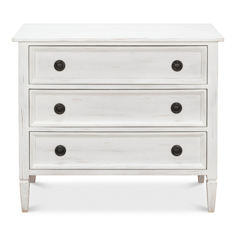 White Solid Wood 3-Drawer Accent Chest with Black Hardware