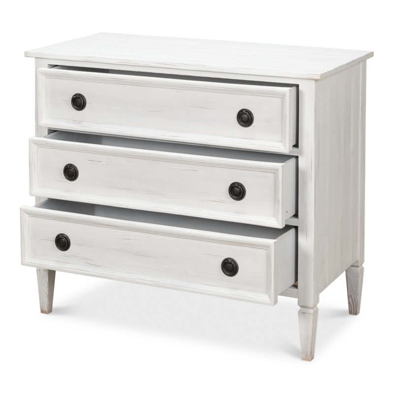 White Solid Wood 3-Drawer Accent Chest with Black Hardware