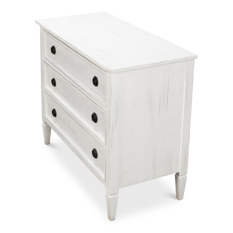 White Solid Wood 3-Drawer Accent Chest with Black Hardware