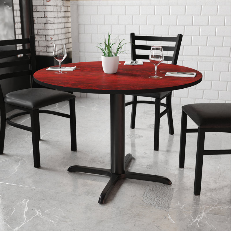Graniss 42" Round Mahogany Laminate Dining Table with X-Base