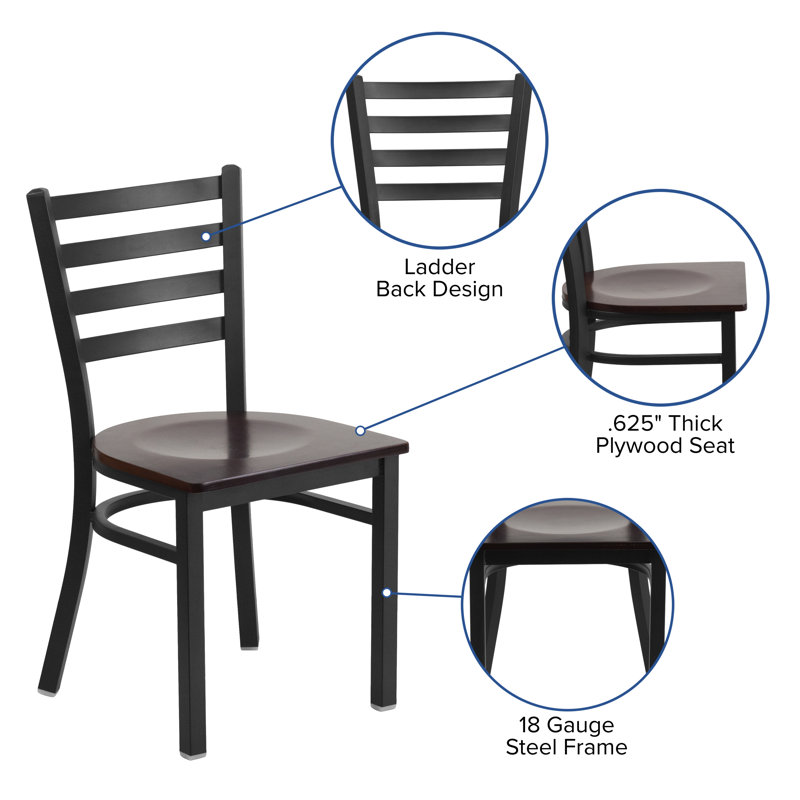 High Ladderback Walnut Wood Seat with Black Metal Frame Chair