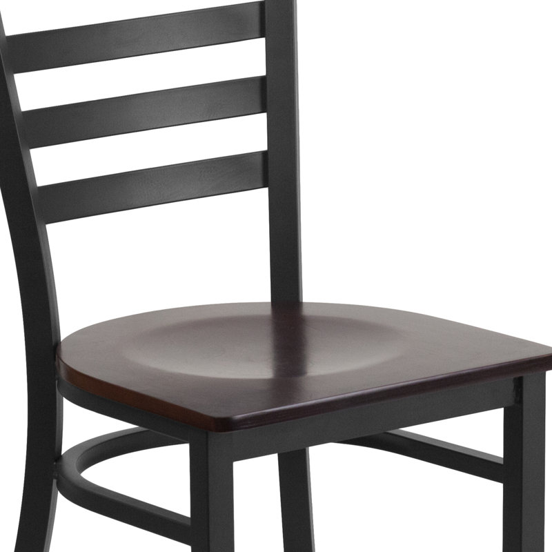 High Ladderback Walnut Wood Seat with Black Metal Frame Chair