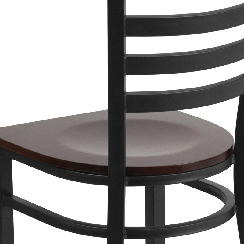 High Ladderback Walnut Wood Seat with Black Metal Frame Chair