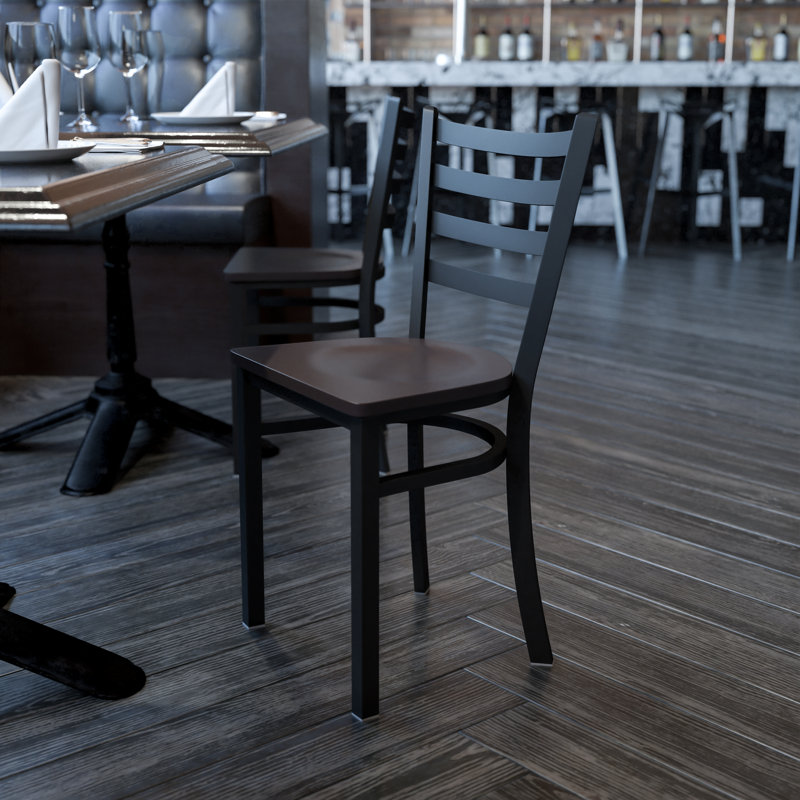High Ladderback Walnut Wood Seat with Black Metal Frame Chair