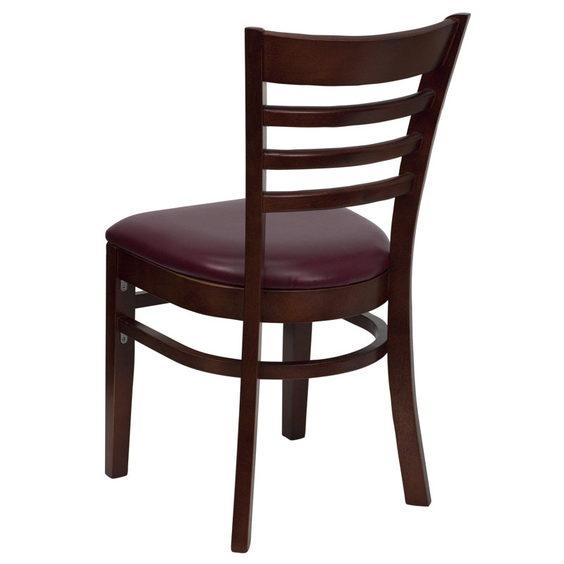 Elegant Mahogany Wood Ladderback Side Chair with Burgundy Vinyl Seat