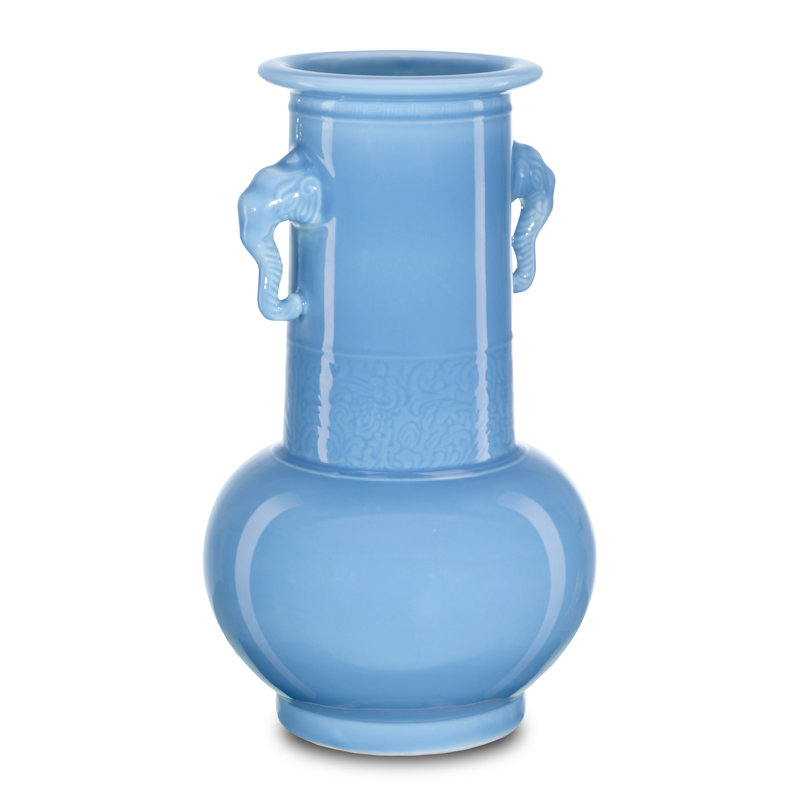 Sky Blue Porcelain Elephant Handle Decorative Vase
