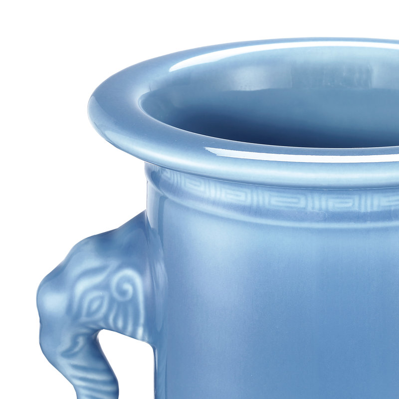Sky Blue Porcelain Elephant Handle Decorative Vase