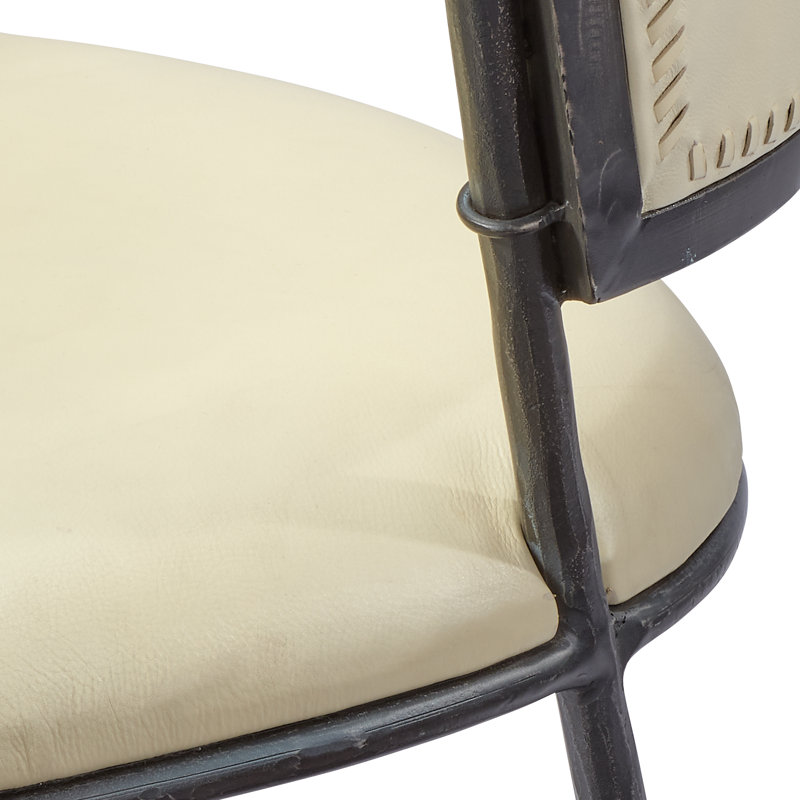 Scandinavian Cream Leather Barrel Chair with Iron Saber Legs