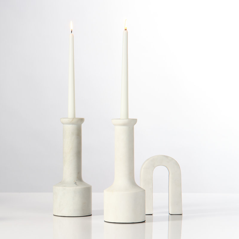 White Marble Contemporary Candlestick Set of 2