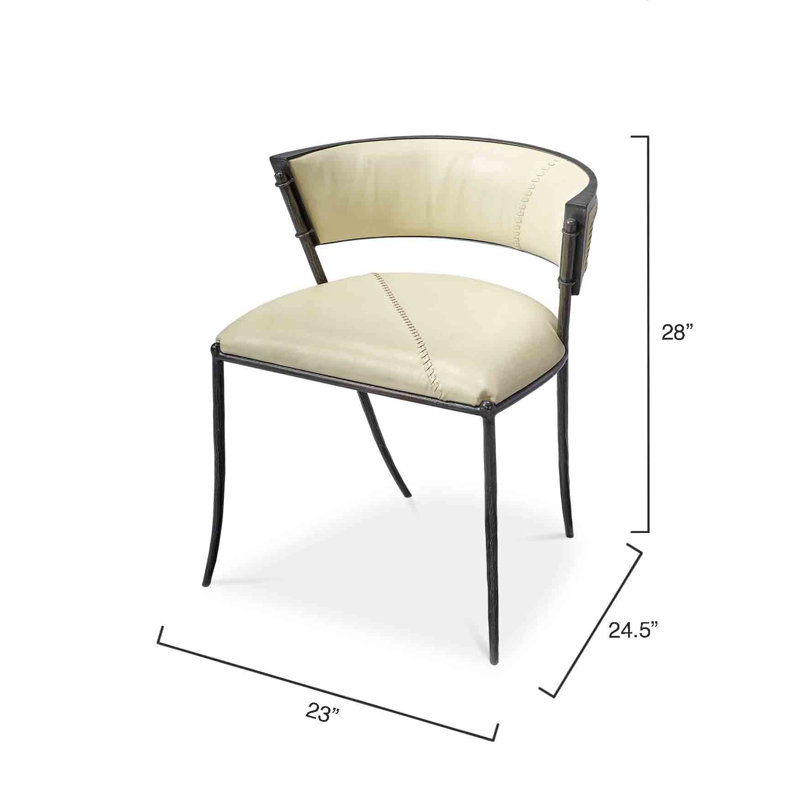 Scandinavian Cream Leather Barrel Chair with Iron Saber Legs