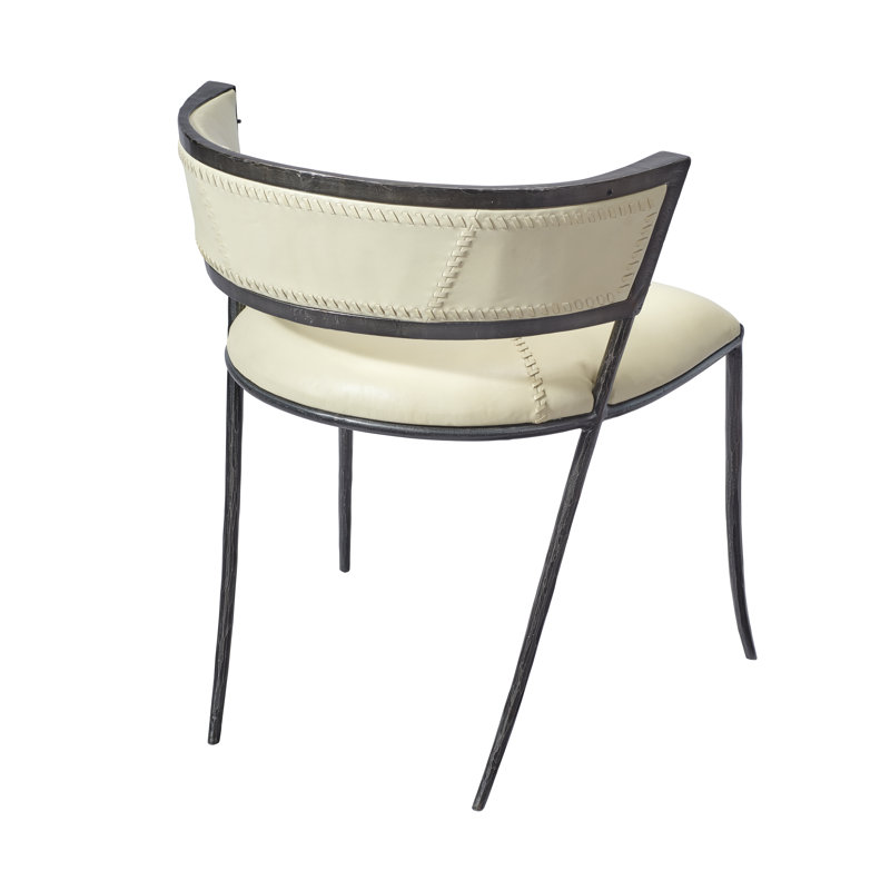 Scandinavian Cream Leather Barrel Chair with Iron Saber Legs