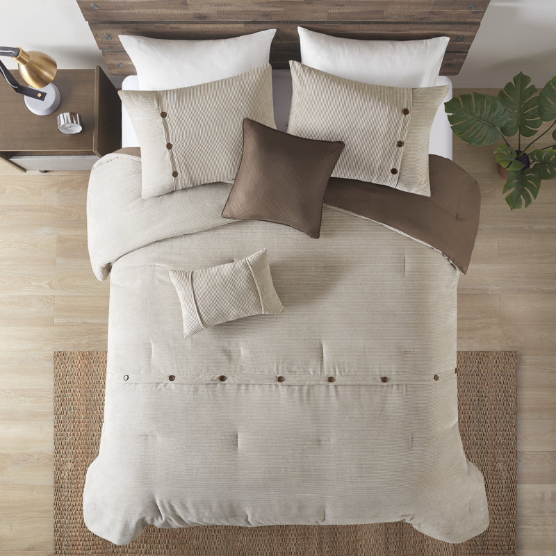 Tan Full Corduroy Comforter Set with Decorative Pillows