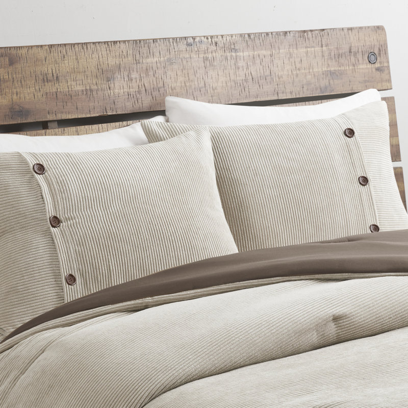 Tan Full Corduroy Comforter Set with Decorative Pillows