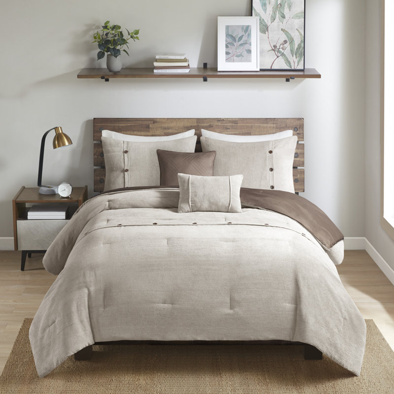 Tan Full Corduroy Comforter Set with Decorative Pillows