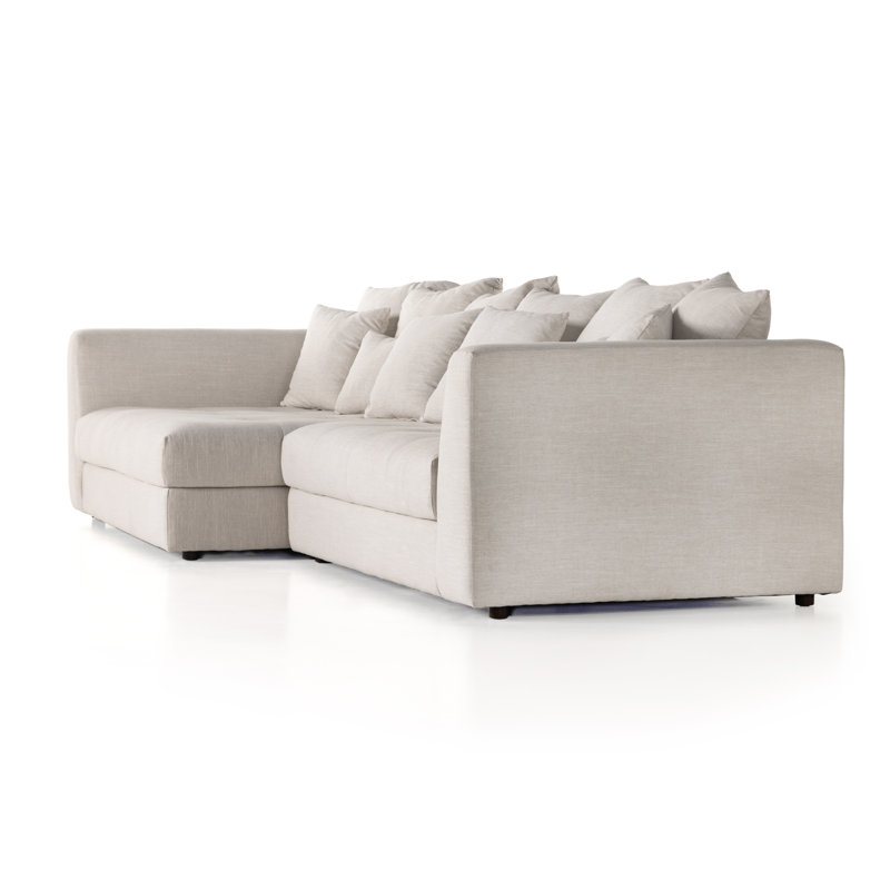 Beige Cotton Blend Two Piece Sectional Sofa with Track Arms