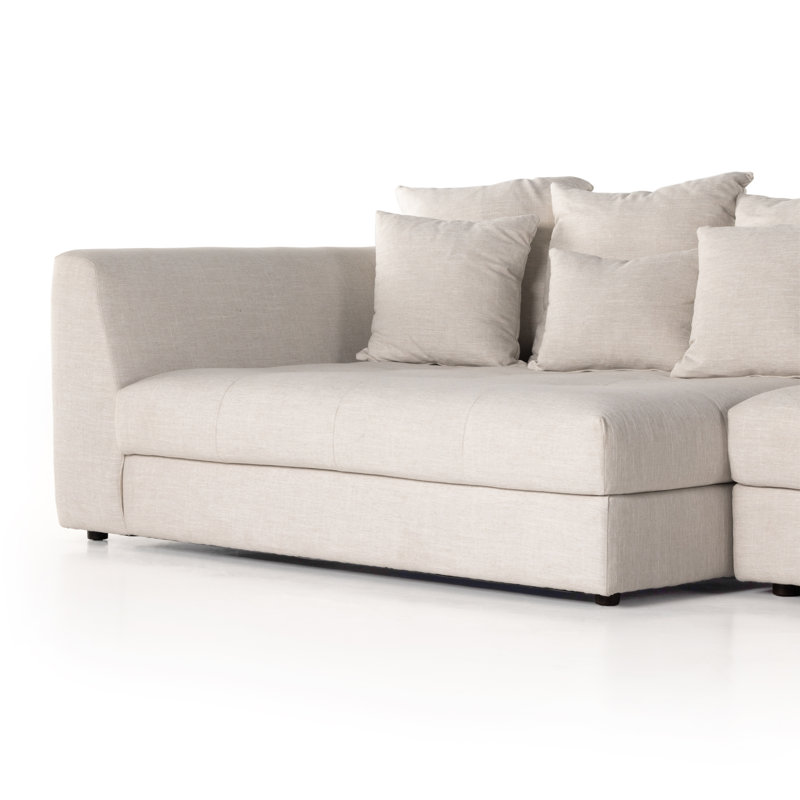 Beige Cotton Blend Two Piece Sectional Sofa with Track Arms