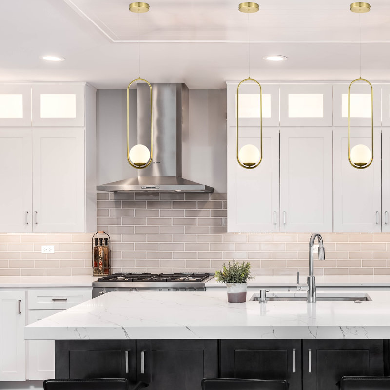 Capri Contemporary 84'' Adjustable Antique Brass LED Pendant with Glass Shade