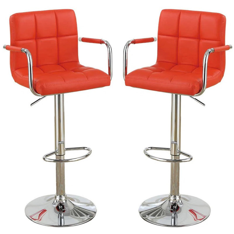 Red Adjustable Swivel Metal Counter Stool with Upholstered Seat