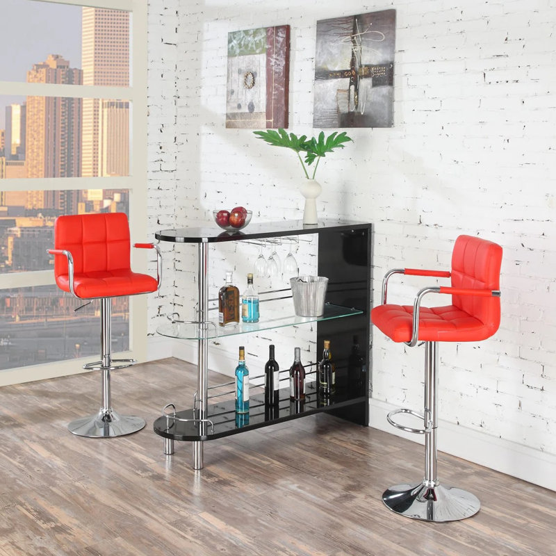 Red Adjustable Swivel Metal Counter Stool with Upholstered Seat