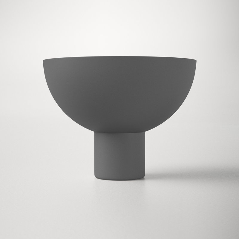 Gray Round Metal Decorative Footed Bowl
