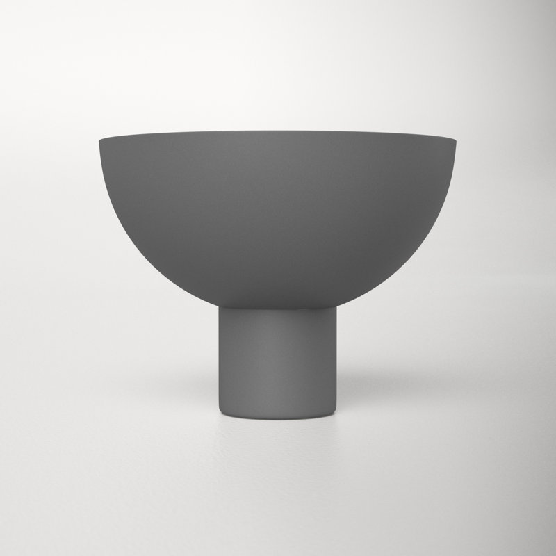 Gray Round Metal Decorative Footed Bowl