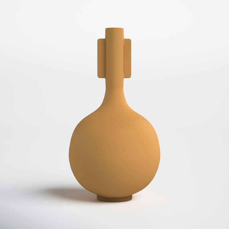Matte Mustard Textured Metal Decorative Vase