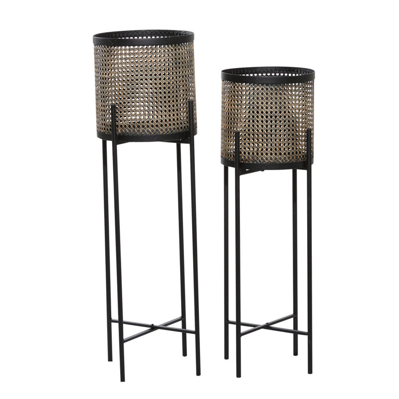 Gold and Black Metal Planter Set with Removable Stands