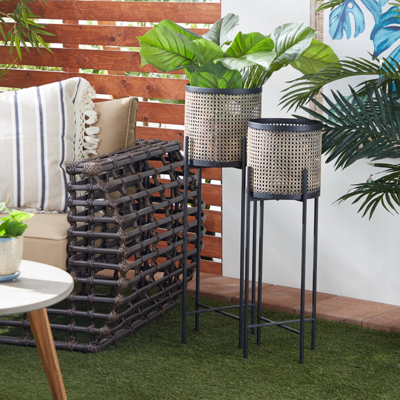 Gold and Black Metal Planter Set with Removable Stands