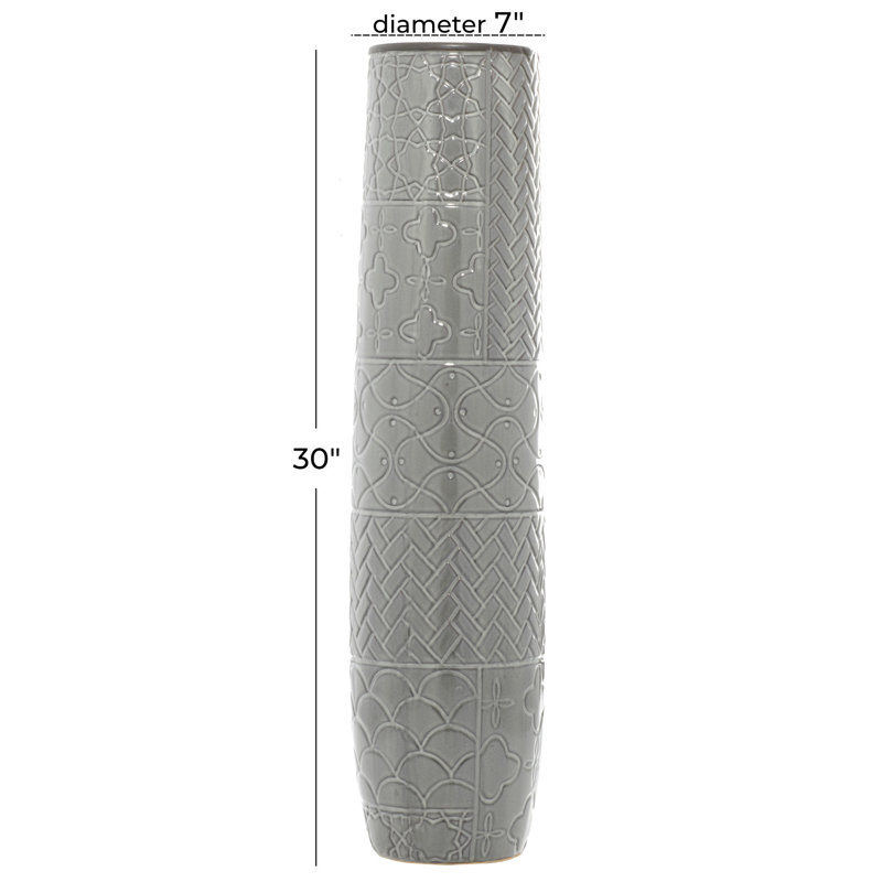 Elegant 30" Metallic Gray Ceramic Floor Vase with Modern Textures