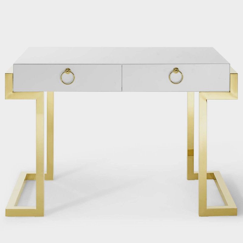 Energetic Gold and White Medium Computer Desk with Drawers