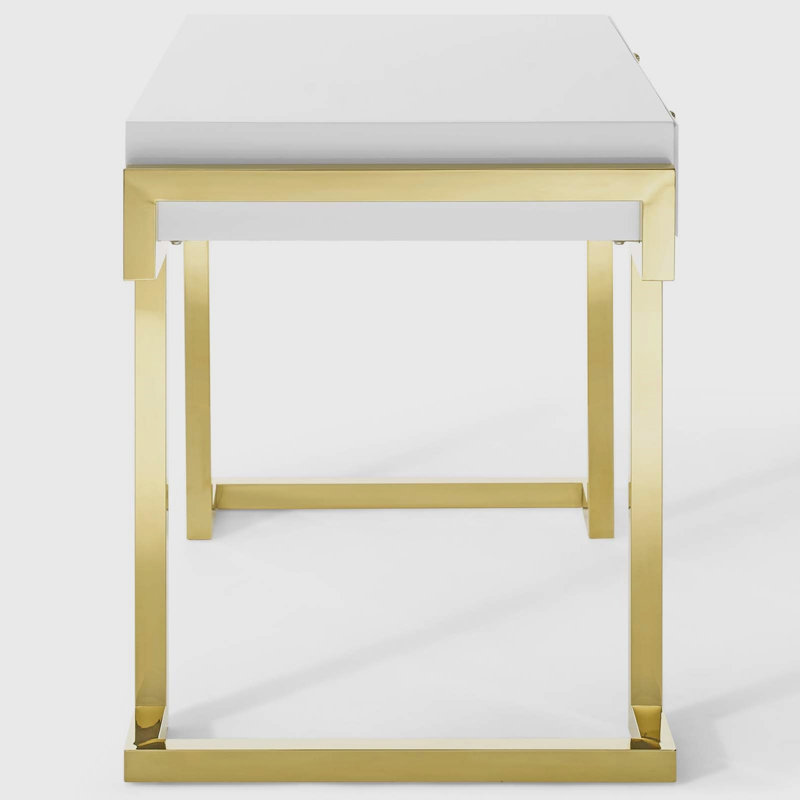 Energetic Gold and White Medium Computer Desk with Drawers