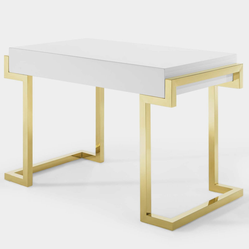 Energetic Gold and White Medium Computer Desk with Drawers