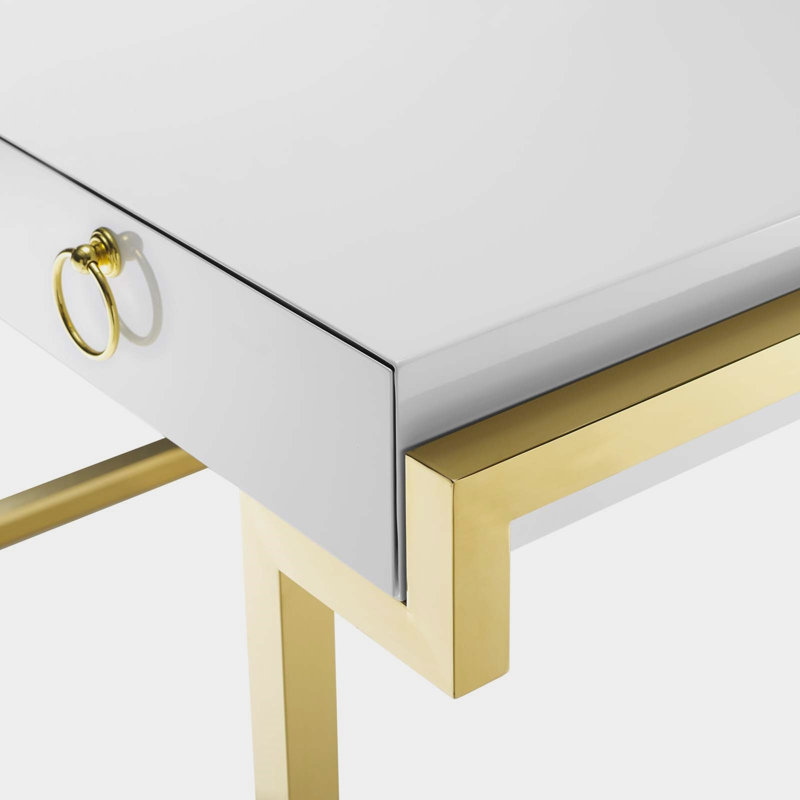 Energetic Gold and White Medium Computer Desk with Drawers