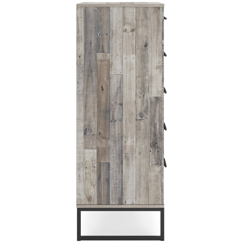 Transitional Whitewash Pine 5-Drawer Chest with Pewter-Tone Pulls