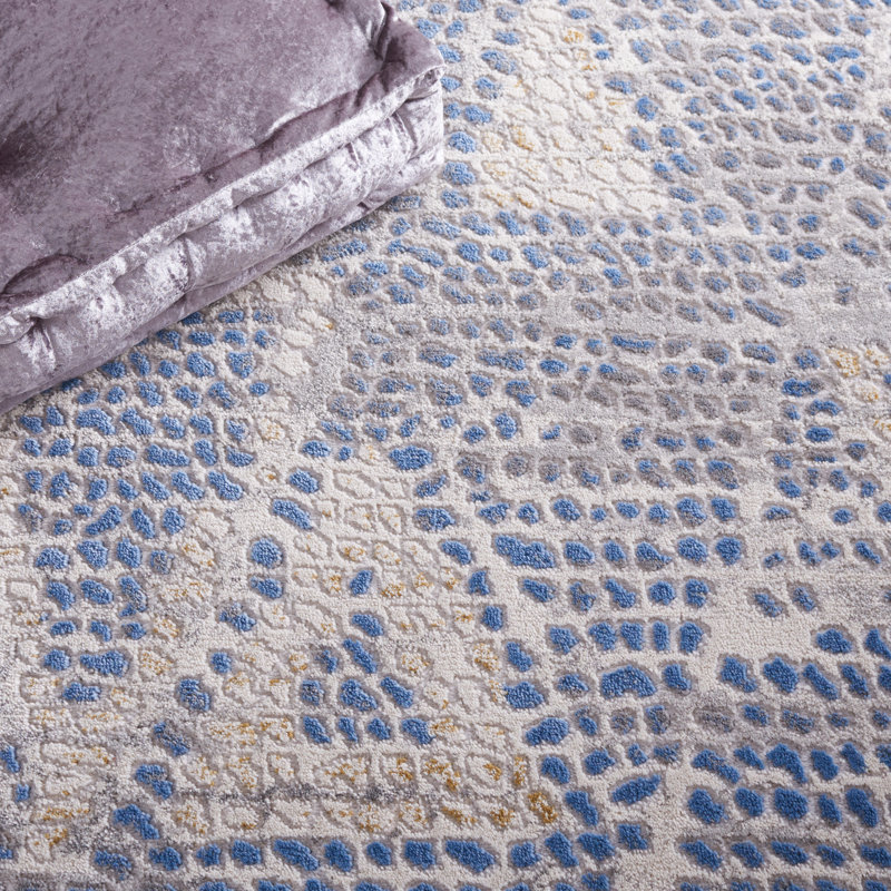 Palma Marlyne Hand-Knotted Blue Geometric 9' x 12' Area Rug