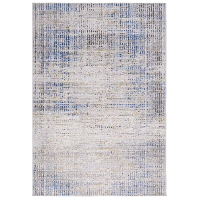 Beige and Blue Abstract Synthetic Area Rug