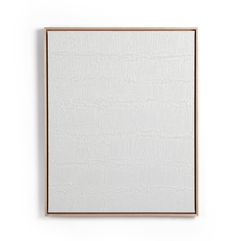 White Abstract Oil Painting on Canvas with Gold Frame